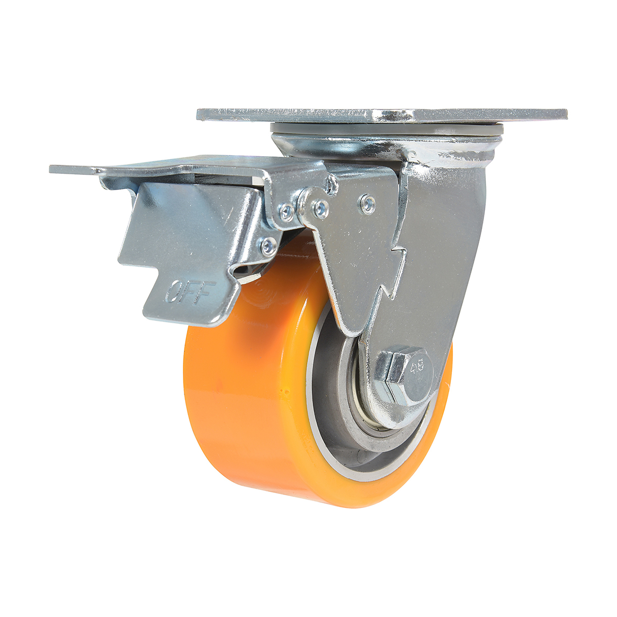 Vestil Polyurethane Swivel With Total Brake Caster 4 In. Diameter x 2 In. Width 660 Lb. Capacity Orange/Gray